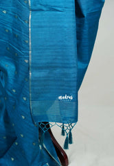 Teal Blue - Jute Tussar Silk Saree with Stripes Texture and Tissue Blouse - Best for Office Wear | Casual Wear