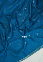 Teal Blue - Jute Tussar Silk Saree with Stripes Texture and Tissue Blouse - Best for Office Wear | Casual Wear