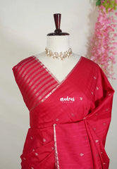 Reddish Pink - Jute Tussar Silk Saree with Stripes Texture and Tissue Blouse - Best for Office Wear | Casual Wear