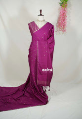Magenta Purple - Jute Tussar Silk Saree with Stripes Texture and Tissue Blouse - Best for Office Wear | Casual Wear