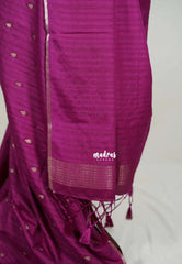 Magenta Purple - Jute Tussar Silk Saree with Stripes Texture and Tissue Blouse - Best for Office Wear | Casual Wear