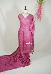 Mauve Onion Pink - Jute Tussar Silk Saree with Stripes Texture and Tissue Blouse - Best for Office Wear | Casual Wear