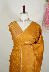 Mustard Glow - Jute Tussar Silk Saree with Stripes Texture and Tissue Blouse - Best for Office Wear | Casual Wear