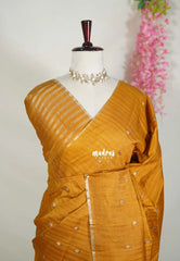 Mustard Glow - Jute Tussar Silk Saree with Stripes Texture and Tissue Blouse - Best for Office Wear | Casual Wear