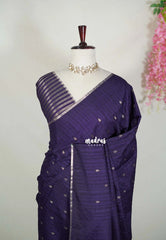 Midnight Purple - Jute Tussar Silk Saree with Stripes Texture and Tissue Blouse - Best for Office Wear | Casual Wear