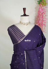 Midnight Purple - Jute Tussar Silk Saree with Stripes Texture and Tissue Blouse - Best for Office Wear | Casual Wear