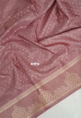 Blush Mauve - Vadhanam - Jute Tussar Silk Saree Small Thilagam Buttas with Tissue Weaving Kolam Border - Perfect for Diwali Festive