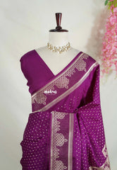 Deep Magenta Purple - Vadhanam - Jute Tussar Silk Saree Small Thilagam Buttas with Tissue Weaving Kolam Border - Perfect for Diwali Festive