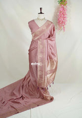 Blush Mauve - Vadhanam - Jute Tussar Silk Saree Small Thilagam Buttas with Tissue Weaving Kolam Border - Perfect for Diwali Festive