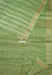 Pista Green - Jute Tussar Silk Saree Checks Body Stripes Texture - Best for Small Functions