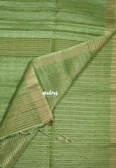 Pista Green - Jute Tussar Silk Saree Checks Body Stripes Texture - Best for Small Functions