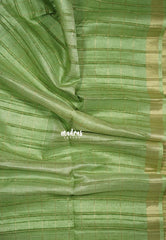 Pista Green - Jute Tussar Silk Saree Checks Body Stripes Texture - Best for Small Functions