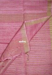 Pink Blossom - Jute Tussar Silk Saree Checks Body Stripes Texture - Best for Small Functions