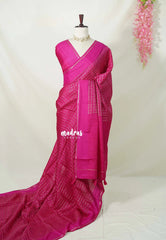 Fuchsia Pink - Jute Tussar Silk Saree Kattam in Body with Plain Border - Best for Small Functions