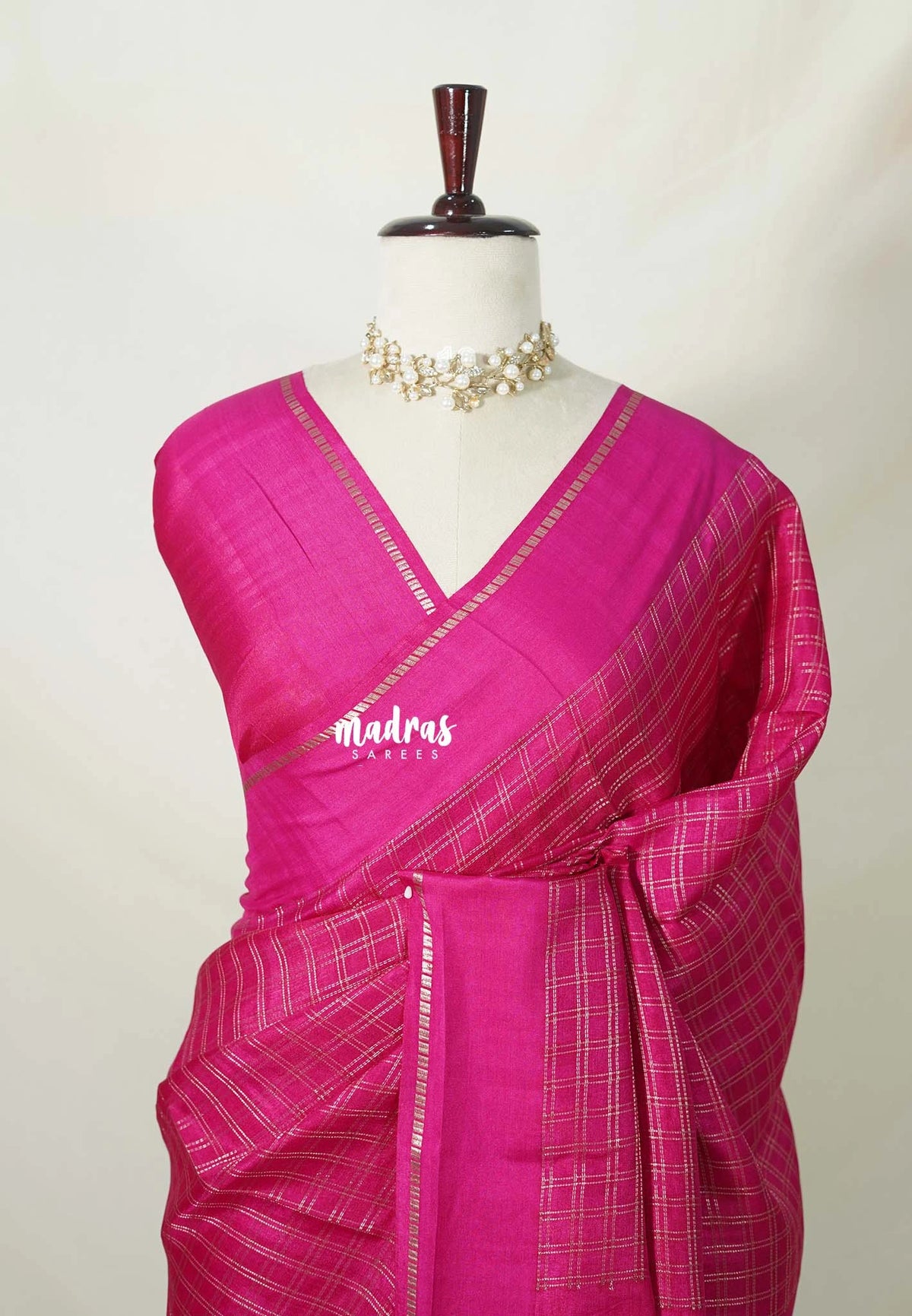 Fuchsia Pink - Jute Tussar Silk Saree Kattam in Body with Plain Border - Best for Small Functions