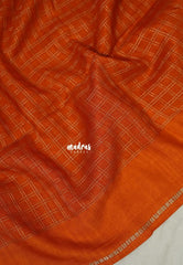 Tangerine Orange - Jute Tussar Silk Saree Kattam in Body with Plain Border - Best for Small Functions