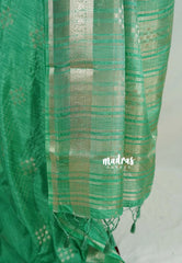 Sea Green - Vadhanam - Jute Tussar Silk Saree Buttas and Stripes Weaving with Peacock Border - Perfect for Diwali Festive