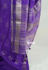 Rich Purple - Vadhanam - Jute Tussar Silk Saree Buttas and Stripes Weaving with Peacock Border - Perfect for Diwali Festive