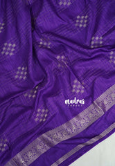 Rich Purple - Vadhanam - Jute Tussar Silk Saree Buttas and Stripes Weaving with Peacock Border - Perfect for Diwali Festive