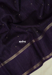 Midnight Jamun Purple - Jute Tussar Silk Saree Rettapet Border with Buttas - Best for Small Functions