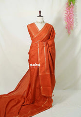 Tangerine Orange - Jute Tussar Silk Saree Rettapet Border with Buttas - Best for Small Functions