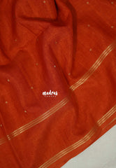Tangerine Orange - Jute Tussar Silk Saree Rettapet Border with Buttas - Best for Small Functions