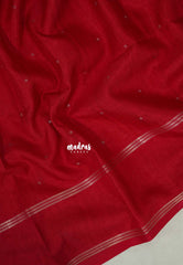 Crimson Red - Jute Tussar Silk Saree Rettapet Border with Buttas - Best for Small Functions