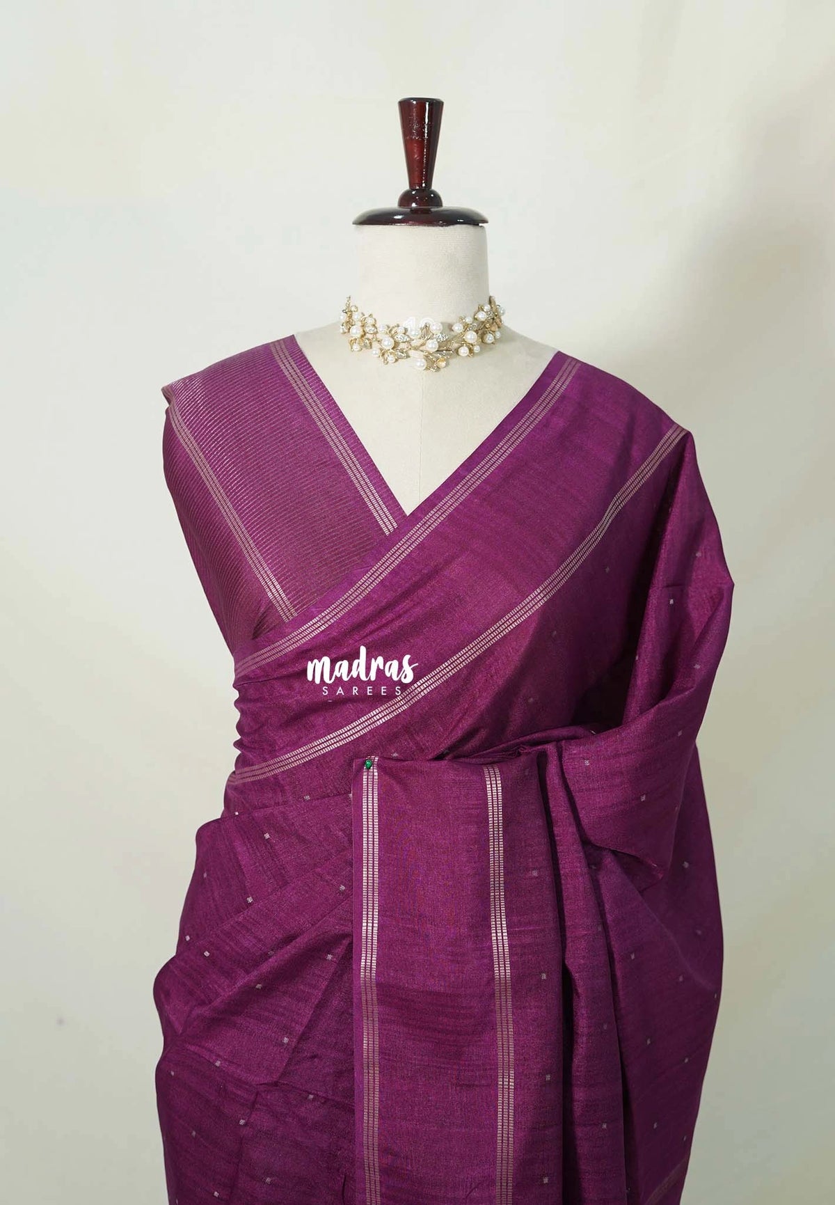 Mulberry Purple - Jute Tussar Silk Saree Rettapet Border with Buttas - Best for Small Functions