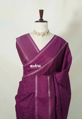 Mulberry Purple - Jute Tussar Silk Saree Rettapet Border with Buttas - Best for Small Functions