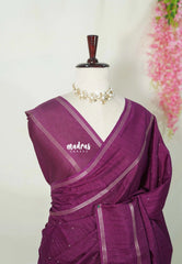 Mulberry Purple - Jute Tussar Silk Saree Rettapet Border with Buttas - Best for Small Functions