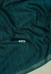 Teal Green - Jute Tussar Silk Saree with Stripes Texture and Small Border - Best for Small Functions