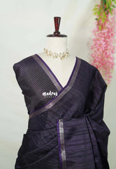 Midnight Purple - Jute Tussar Silk Saree with Stripes Texture and Small Border - Best for Small Functions