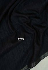 Nightfall Black - Jute Tussar Silk Saree with Stripes Texture and Small Border - Best for Small Functions