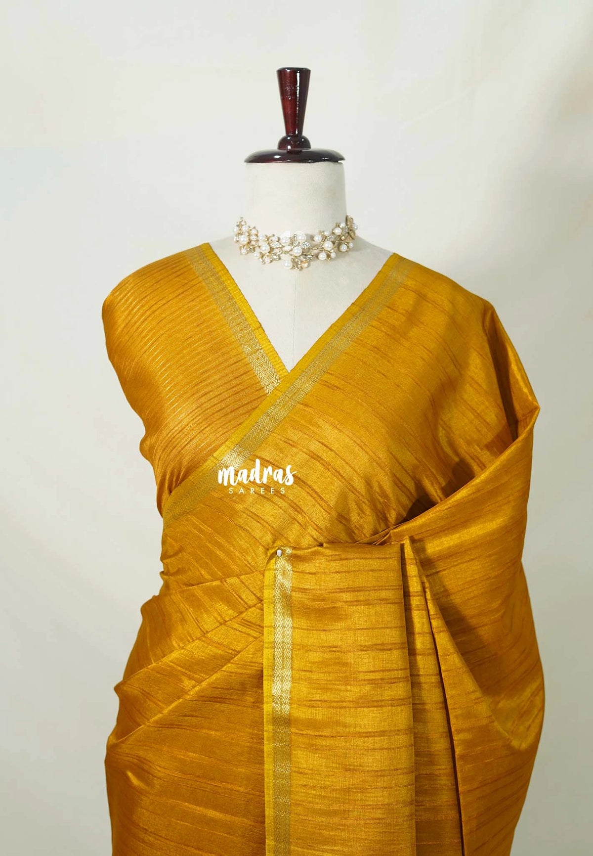 Mustard Yellow - Jute Tussar Silk Saree with Stripes Texture and Small Border - Best for Small Functions