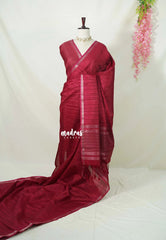 Crimson Pink - Jute Tussar Silk Saree with Stripes Texture and Small Border - Best for Small Functions