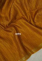 Mustard Yellow - Jute Tussar Silk Saree with Stripes Texture and Small Border - Best for Small Functions