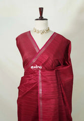 Crimson Pink - Jute Tussar Silk Saree with Stripes Texture and Small Border - Best for Small Functions