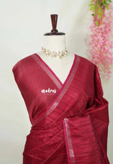 Crimson Pink - Jute Tussar Silk Saree with Stripes Texture and Small Border - Best for Small Functions