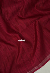 Crimson Pink - Jute Tussar Silk Saree with Stripes Texture and Small Border - Best for Small Functions