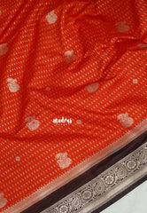 Rust Orange - Vadhanam - Jute Tussar Silk Saree Flower Border with Buttas Contrast Pallu and Blouse - Perfect for Diwali Festive