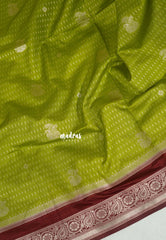 Chutney Green - Vadhanam - Jute Tussar Silk Saree Flower Border with Buttas Contrast Pallu and Blouse - Perfect for Diwali Festive