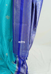 Anandha Blue - Vadhanam - Jute Tussar Silk Saree Flower Border with Buttas Contrast Pallu and Blouse - Perfect for Diwali Festive