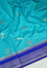 Anandha Blue - Vadhanam - Jute Tussar Silk Saree Flower Border with Buttas Contrast Pallu and Blouse - Perfect for Diwali Festive