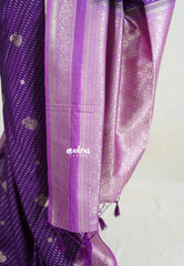 Rich Purple - Vadhanam - Jute Tussar Silk Saree Flower Border with Buttas Contrast Pallu and Blouse - Perfect for Diwali Festive