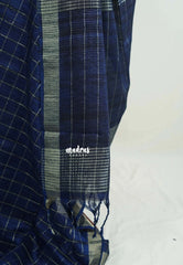 Midnight Blue - Vadhanam - 120 count Jute Tussar Silk Saree with Tissue Border - Best for Office Wear | Casual Wear