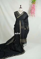 Jet Black - Vadhanam - 120 count Jute Tussar Silk Saree with Tissue Border - Best for Office Wear | Casual Wear