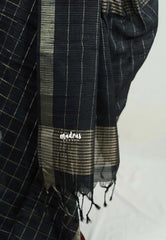 Jet Black - Vadhanam - 120 count Jute Tussar Silk Saree with Tissue Border - Best for Office Wear | Casual Wear