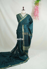 Deep Teal - Vadhanam - 120 count Jute Tussar Silk Saree with Tissue Border - Best for Office Wear | Casual Wear