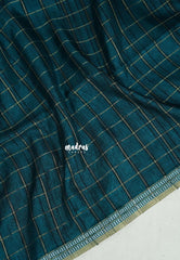 Deep Teal & Embroidery  - Vadhanam - 120 count Jute Tussar Silk Saree with Tissue and Embroidery Border - Best for Office Wear | Casual Wear