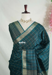 Deep Teal - Vadhanam - 120 count Jute Tussar Silk Saree with Tissue Border - Best for Office Wear | Casual Wear
